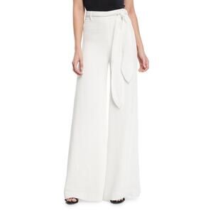 NWT $325 Halston White Wide Leg Crinkle Crepe Pants - 4